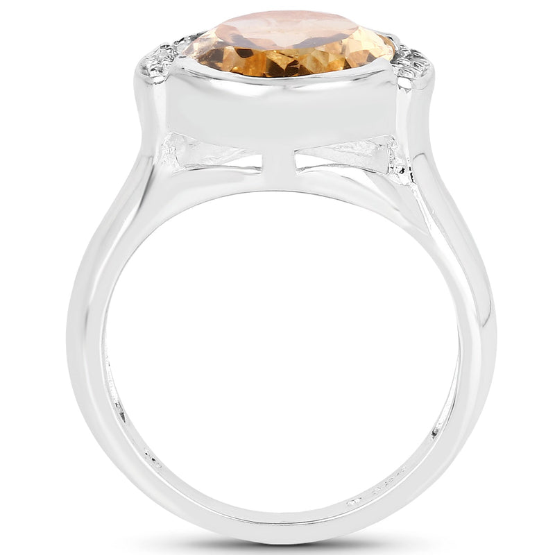 Bids.com 5.05 Carat Genuine Citrine and White Diamond .925 Sterling Silver Ring Rings