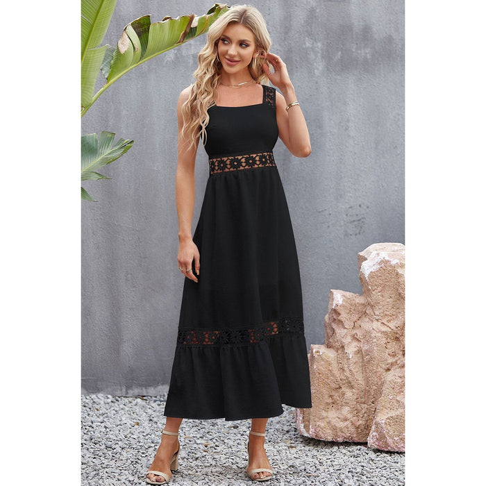 Flower Crochet Wide Strap Midi Dress