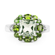 Bids.com 3.49 Carat Genuine Green Amethyst, Chrome Diopside & White Topaz .925 Sterling Silver Ring Rings
