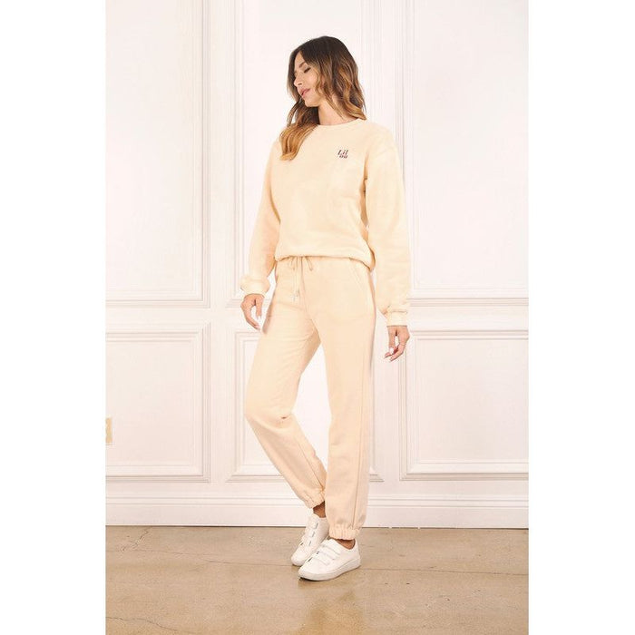 Cream Sweat Shirt With Embo