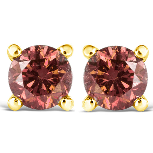 Bids.com 14K Yellow Gold 1.00 Cttw Round Brilliant Cut Lab Grown Pink Diamond 4-Prong Classic Solitaire Earrings (Pink Color, VVS2-VS1 Clarity) Earrings