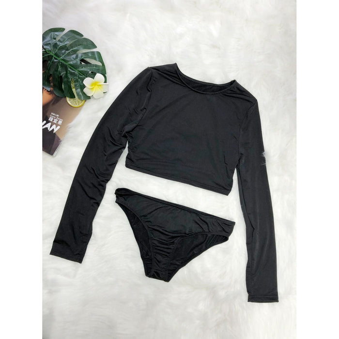 Round Neck Long Sleeve Top and Brief Swim Set