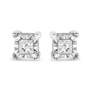 Bids.com .925 Sterling Silver 1/2 Cttw Miracle Set Princess-cut Diamond Solitaire Stud Earrings (I-J Color, SI1-SI2 Clarity) Earrings
