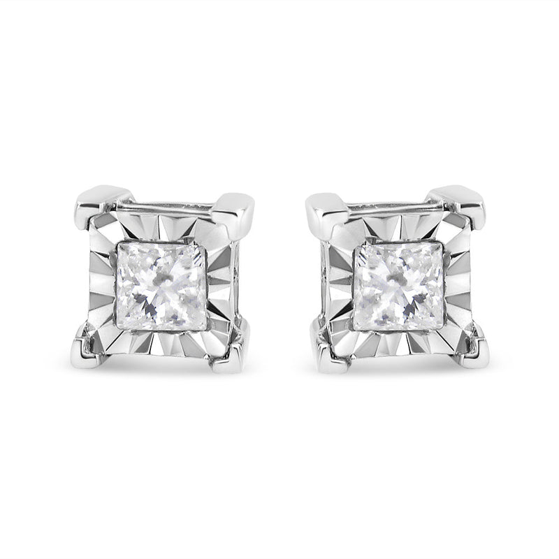 Bids.com .925 Sterling Silver 1/2 Cttw Miracle Set Princess-cut Diamond Solitaire Stud Earrings (I-J Color, SI1-SI2 Clarity) Earrings