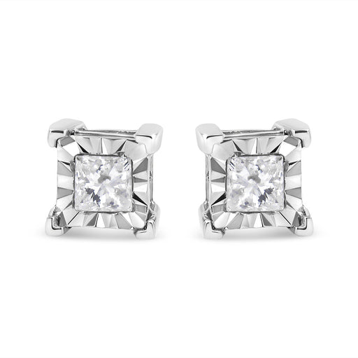 Bids.com .925 Sterling Silver 1/2 Cttw Miracle Set Princess-cut Diamond Solitaire Stud Earrings (H-I Color, SI2-I1 Clarity) Earrings