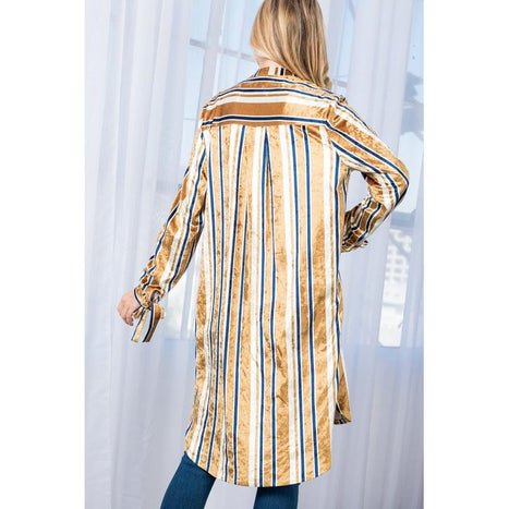 STRIPE VELVET LONG CARDIGAN