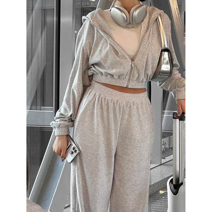 Zip Up Hoodie and Pocketed Pants Set