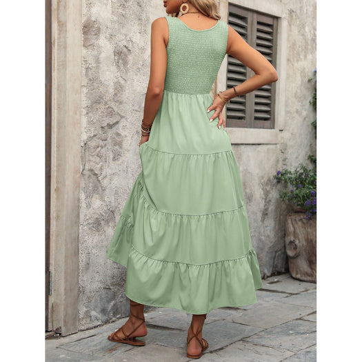 Smocked Scoop Neck Sleeveless Tank Dress