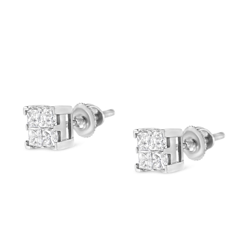 Bids.com 10K White Gold 3/4 Cttw Invisible Set Princess-Cut Diamond Composite Square Stud Earrings (H-I Color, SI2-I1 Clarity) Earrings