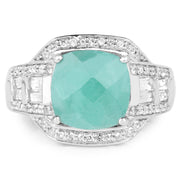Bids.com 4.09 Carat Genuine Emerald and White Topaz .925 Sterling Silver Ring Rings
