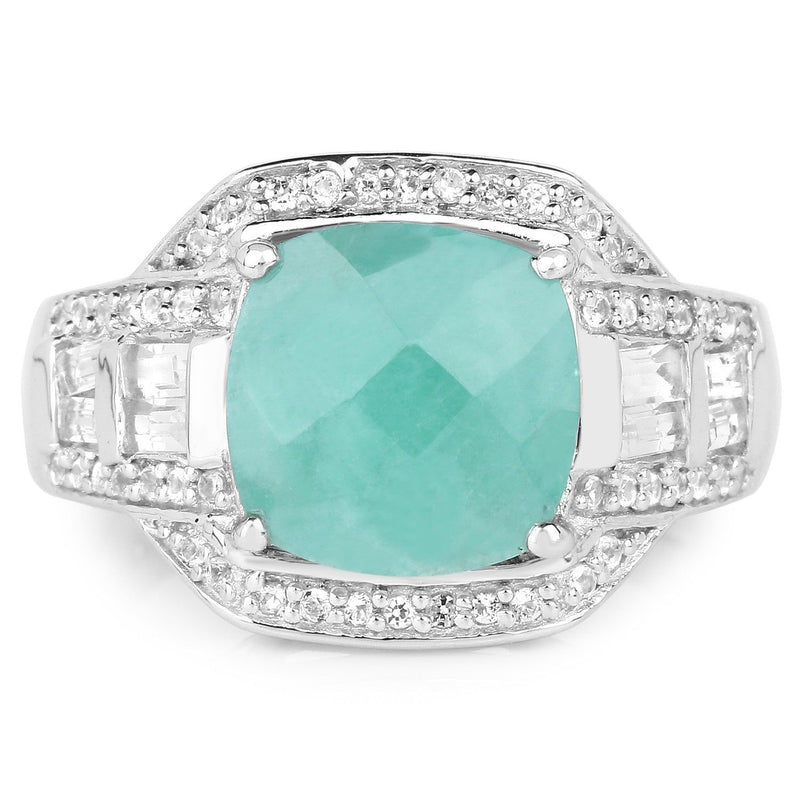 Bids.com 4.09 Carat Genuine Emerald and White Topaz .925 Sterling Silver Ring Rings