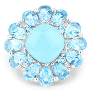 Bids.com 9.50 Carat Genuine Turquoise and Swiss Blue Topaz .925 Sterling Silver Ring Rings