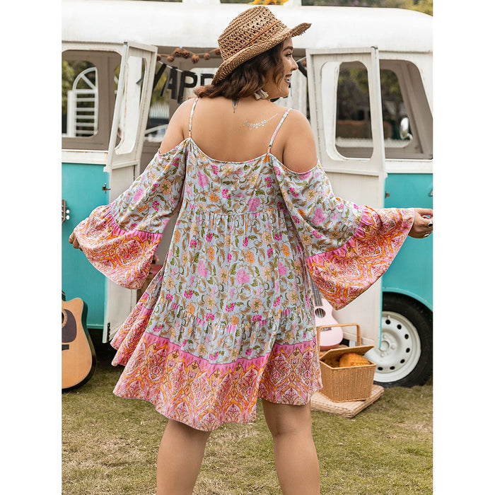 Plus Size Printed Long Sleeve Mini Dress