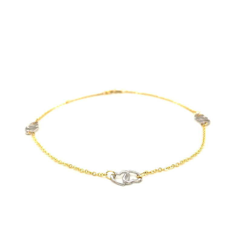 Bids.com 14k Two Tone Gold Entwined Heart Stationed Anklet Accessories