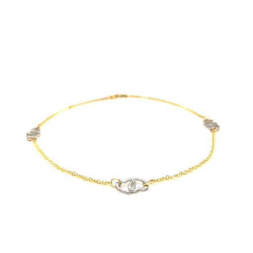 Bids.com 14k Two Tone Gold Entwined Heart Stationed Anklet Accessories