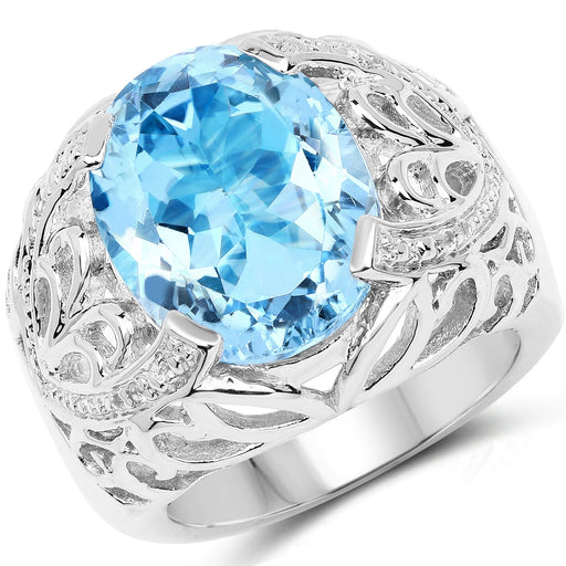 Bids.com 11.29 Carat Genuine Blue Topaz and White Topaz .925 Sterling Silver Ring Rings
