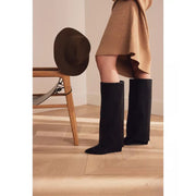 Mill's Beauty Supply Evander Fold-Over Cuffed Knee High Wedge Dress Boots