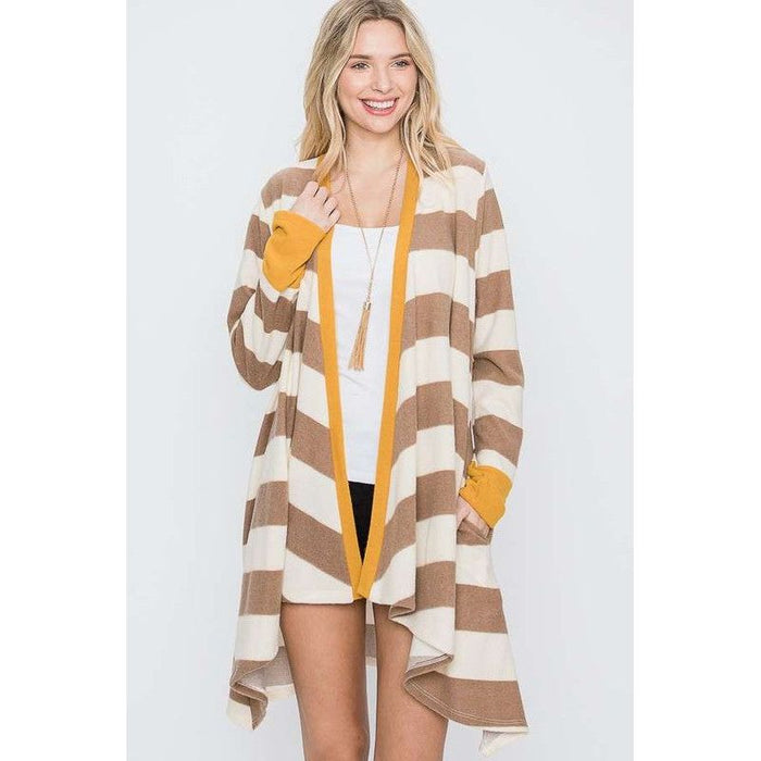 Open Front Striped Draped Cardigan