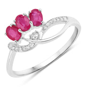 Bids.com 0.71 Carat Genuine Ruby and White Diamond 14K White Gold Ring Rings