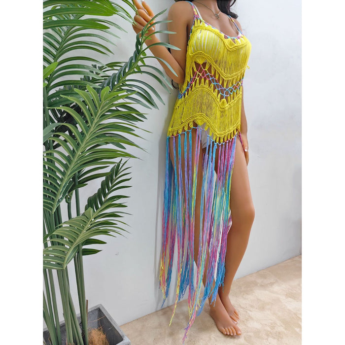 Fringe Scoop Neck Spaghetti Strap Cover-Up