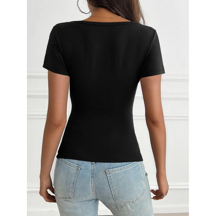 Devine Decorative Button Short Sleeve T-Shirt