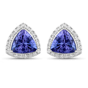 Bids.com 3.82 Carat Genuine Tanzanite and White Diamond 14K White Gold Earrings Earrings