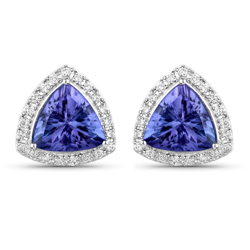 Bids.com 3.82 Carat Genuine Tanzanite and White Diamond 14K White Gold Earrings Earrings
