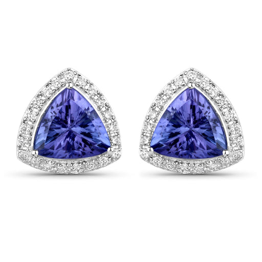 Bids.com 3.82 Carat Genuine Tanzanite and White Diamond 14K White Gold Earrings Earrings
