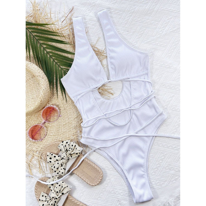 Ribbed Lace Up One-Piece Swimsuit