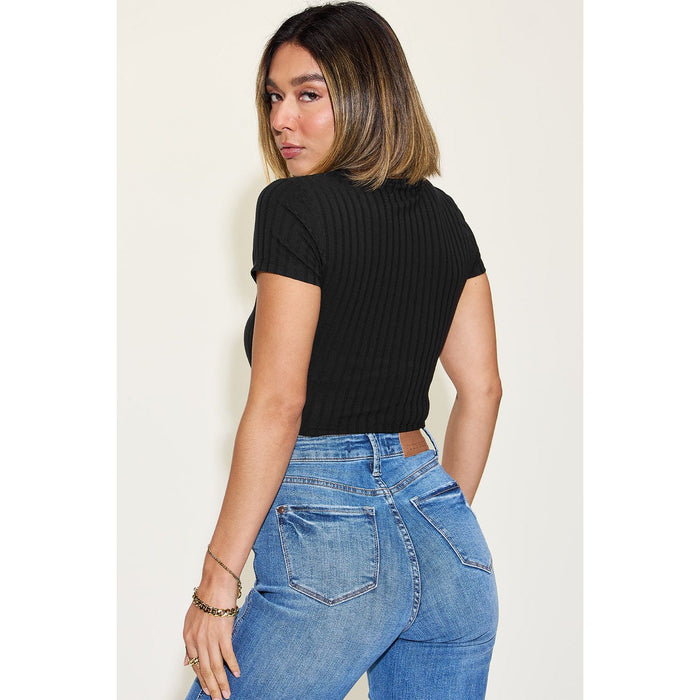 Basic Bae Ribbed Round Neck Short Sleeve T-Shirt