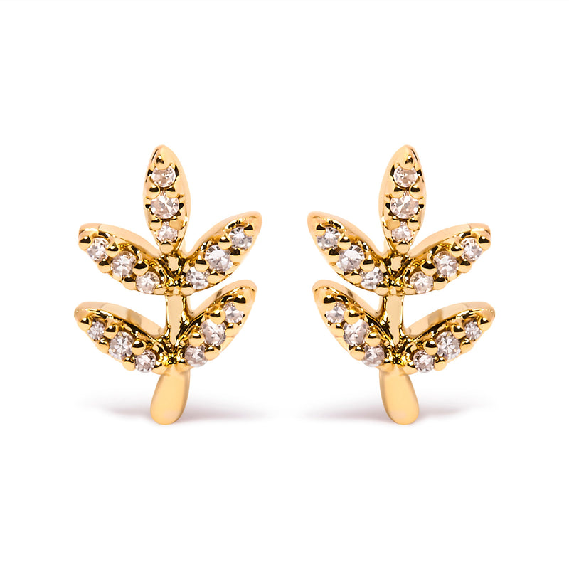 Bids.com 10K Yellow Gold 1/10 Cttw Diamond Accented Leaf and Branch Stud Earrings (H-I Color, I1-I2 Clarity) Earrings
