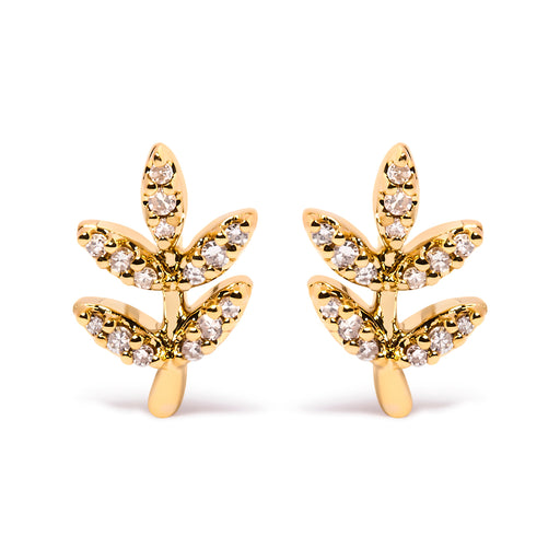 Bids.com 10K Yellow Gold 1/10 Cttw Diamond Accented Leaf and Branch Stud Earrings (H-I Color, I1-I2 Clarity) Earrings