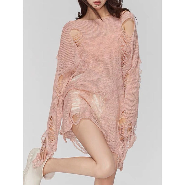 Distressed Boat Neck Knit Cover Up