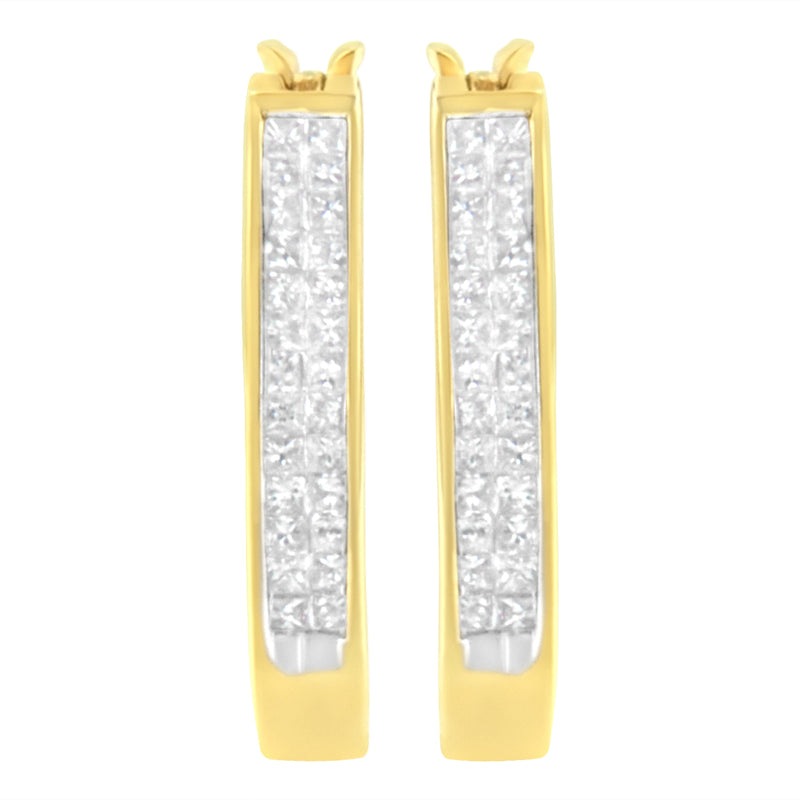 Bids.com 10K Yellow Gold 1/2 Cttw Invisible Set Princess-cut Diamond Hoop Earrings (H-I Color, SI2-I1 Clarity) Earrings