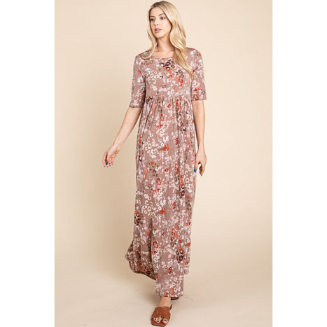 BOMBOM Printed Shirred Maxi Dress