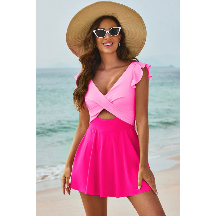 Cutout V-Neck Cap Sleeve One-Piece Swimwear