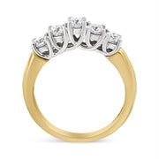 Bids.com 18K Yellow Gold 1.0 Cttw 4 Prong Set Round Cut Diamond Step up 5 Stone Ring Band (F-G Color, SI1-SI2 Clarity) - Size 6 Rings