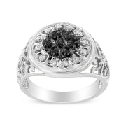 Bids.com .925 Sterling Silver 1/4 Cttw White and Black Treated Diamond Halo Cluster Ring for Men (I-J Color, I3 Clarity) - Size 10 Rings