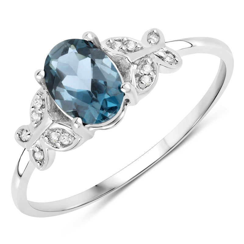 Bids.com 0.93 Carat Genuine London Blue Topaz and White Diamond 14K White Gold Ring Rings