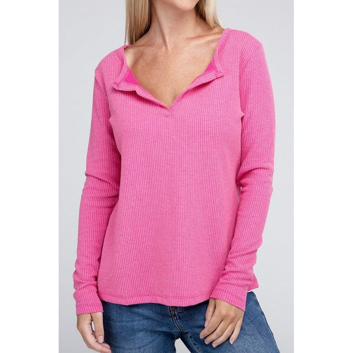 Melange Baby Waffle V-Neck Long Sleeve Top