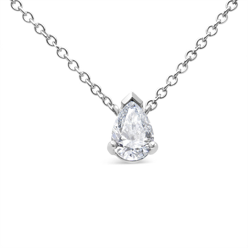 Bids.com AGS Certified 14K White Gold 1/2 Cttw Diamond Pear 18" Pendant Necklace (H-I Color, VS2-SI1 Clarity) Necklaces