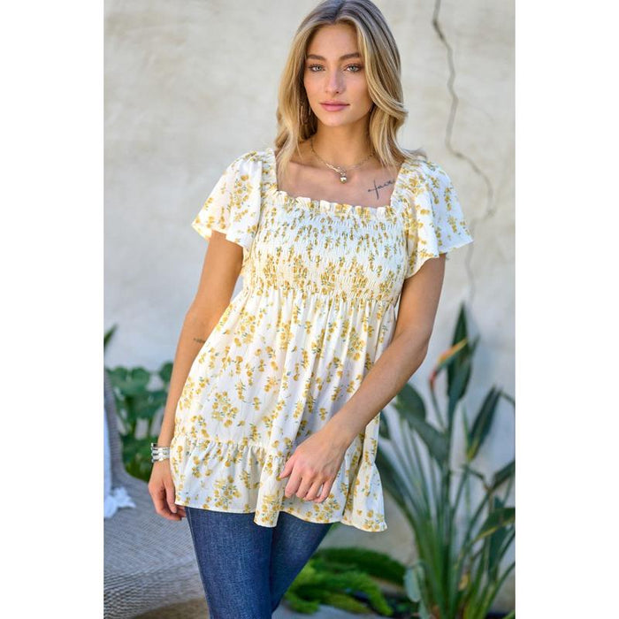 Floral Printed V-Neck Ruffle Top