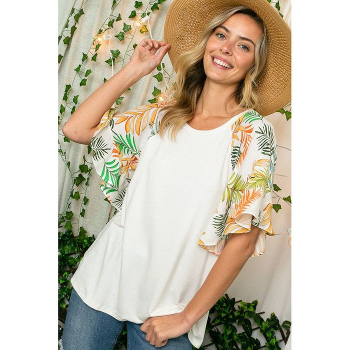 SOLID FLORAL MIXED TOP