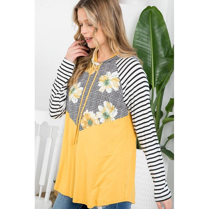 Plus Floral Stripe Mix Sweatshirts