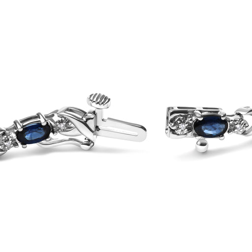 Bids.com 10K White Gold 5x4mm Oval Sapphire Gemstone and 1/10 Cttw Diamond Prong Set "X" Link Bracelet - Size 7" (H-I Color, SI1-SI2 Clarity) Bracelets