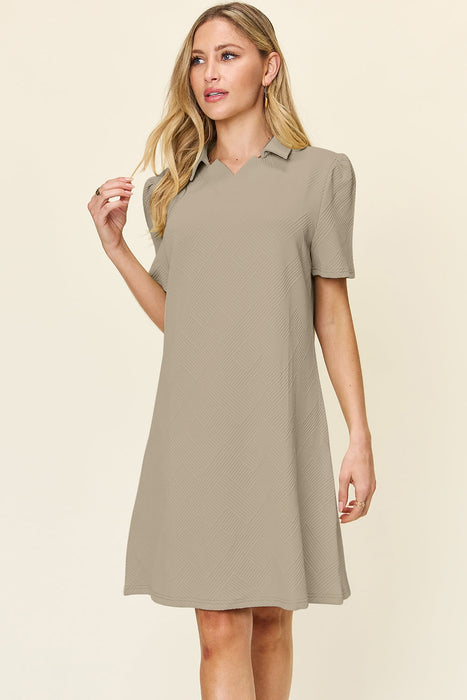 Double Take Texture Collared Neck Short Sleeve Dress