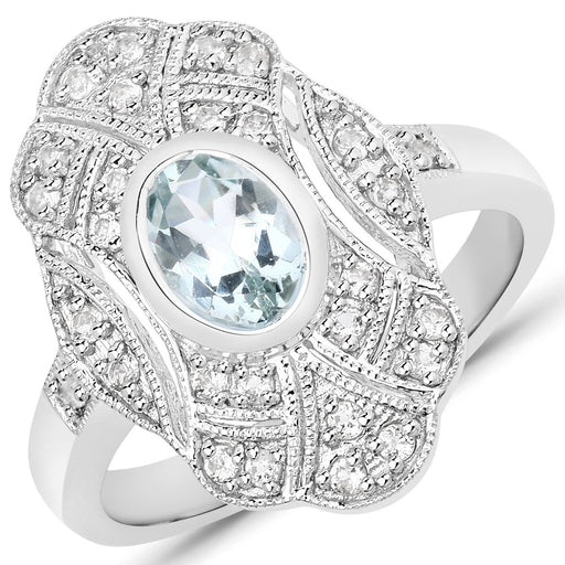 Bids.com 1.02 Carat Genuine Aquamarine and White Topaz .925 Sterling Silver Ring Rings
