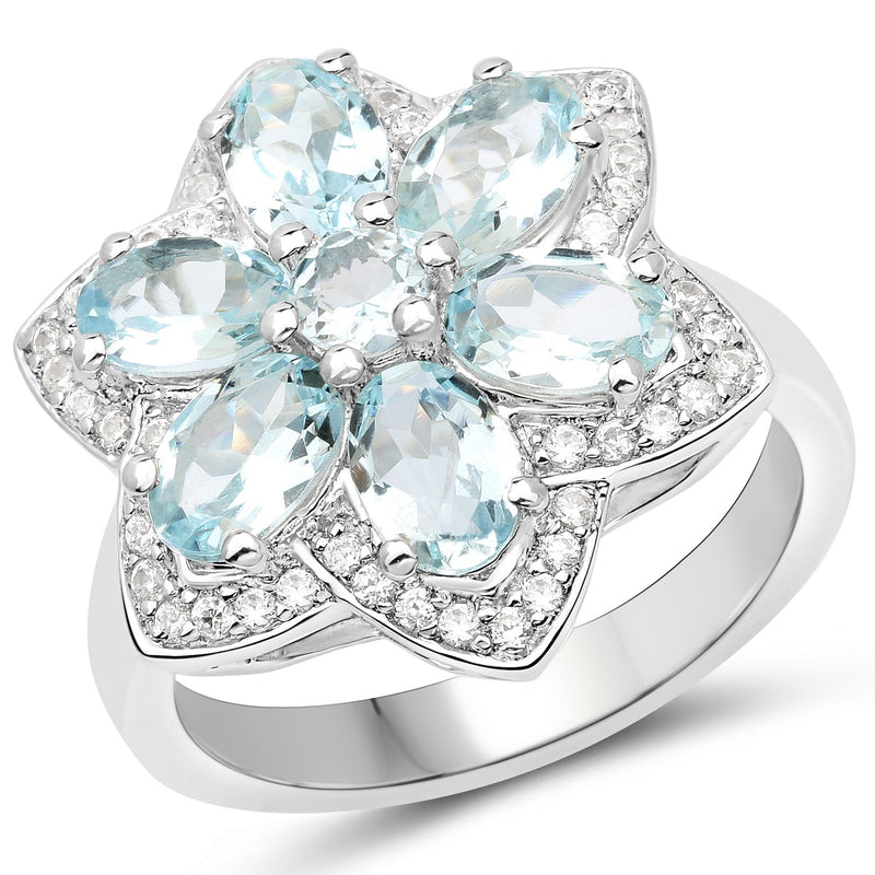 Bids.com 2.88 Carat Genuine Aquamarine .925 Sterling Silver Ring Rings
