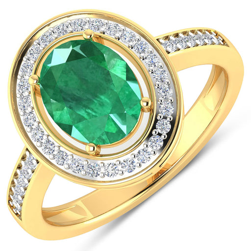 Bids.com 1.87 Carat Genuine Zambian Emerald and White Diamond 14K Yellow Gold Ring Rings