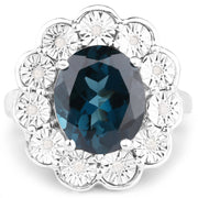 Bids.com 5.11 Carat Genuine London Blue Topaz and White Diamond .925 Sterling Silver Ring Rings